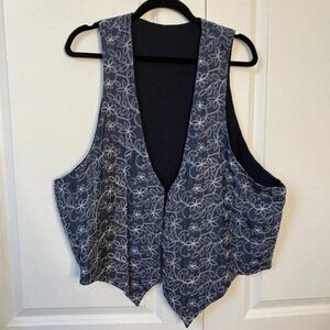 Vintage Handmade Nautical Floral Embroidered Reversible Open Vest Waistcoat